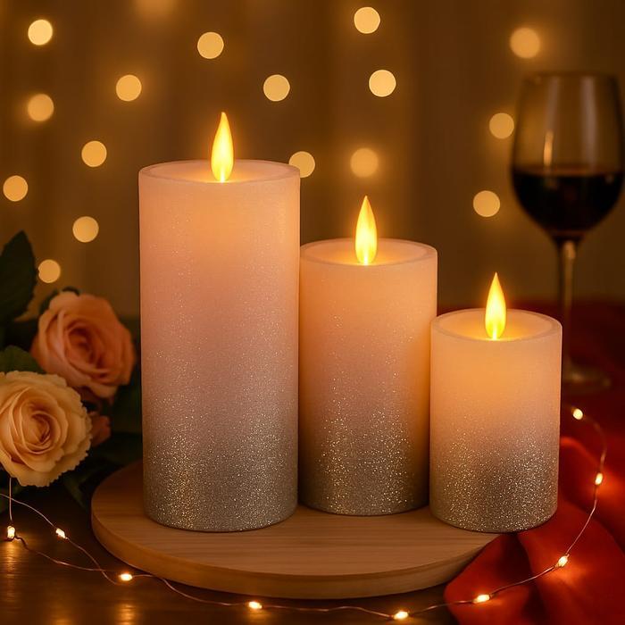 Sale Lilin Led Glitter Romantis Pink Dan Gold Lilin Elektrik