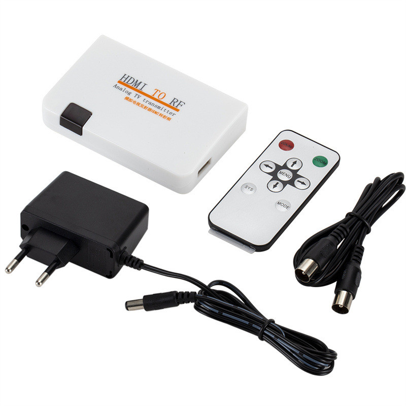 Konverter HDMI ke RF Modulator TV Analog Kabel Antena - PAL, Input HDMI Output RF, Adaptor Listrik, 