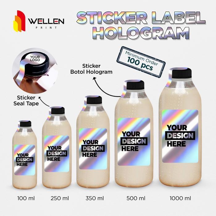 Cetak Sticker Label botol Hologram custom / print stiker Kemasan Kopi