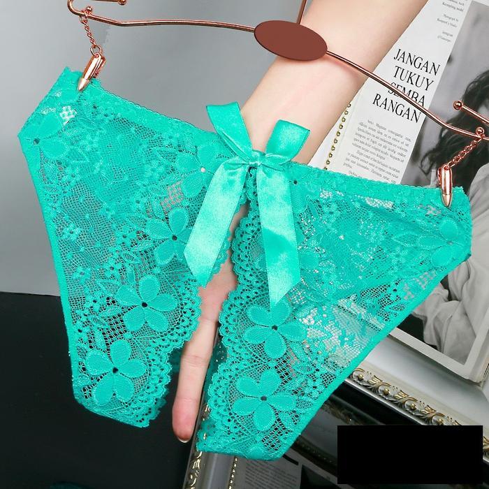CD Wanita Seksi Renda Big Size Crotchless Motif Pita Hitam Katun Pendek celana ada pant rangkepan