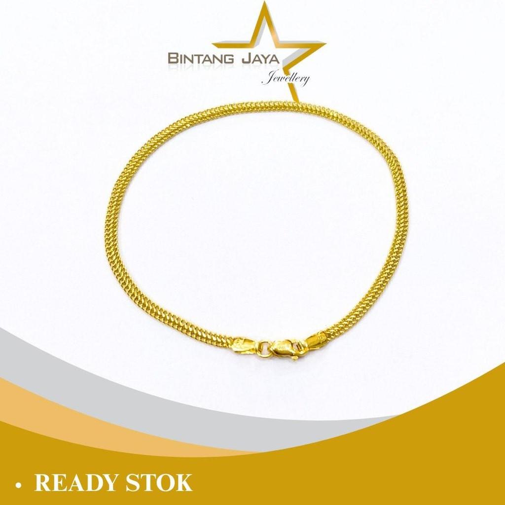 Gelang Emas Asli - Rantai Lipan 17.5CM - (16K) - 1.02gr - Motif Lipan Glossy - Pas Buat Daily Style 