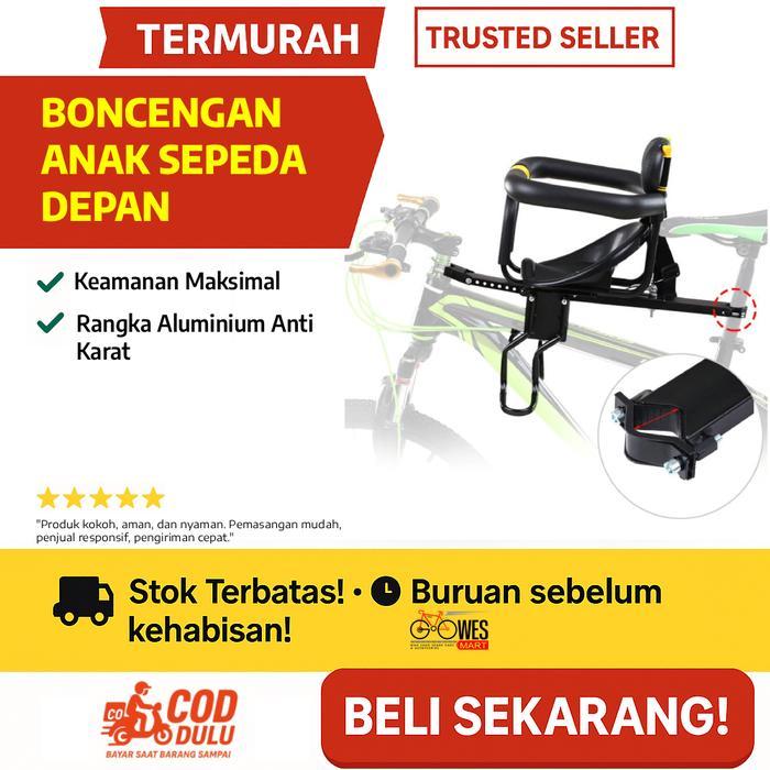 Boncengan Anak Sepeda Depan MTB & Lipat dengan Sabuk, Bar Pelindung & Rangka Aluminium Anti Karat