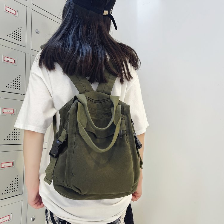 Canvas Backpack Vintage Commuting School Bag Solid Color Student Rucksack Aesthetic Hippie Backpack