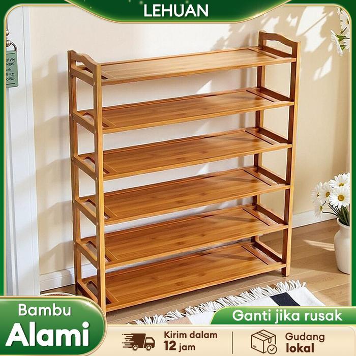 LH-Rak Sepatu Susun Kayu Rak Bamboo Penyelenggara Rak Sandal Rak Sepatu Medan Rak Penyimpanan Lemari