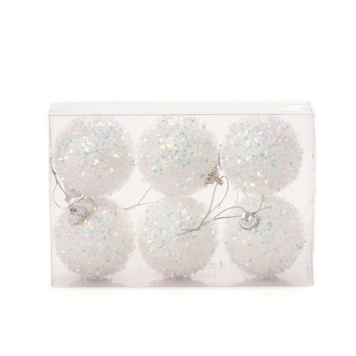 Yeraya Hiasan Bola Natal Putih Candy Bulu 6Cm Isi 6 Bola Natal Besar Bola Gantung Pohon Natal