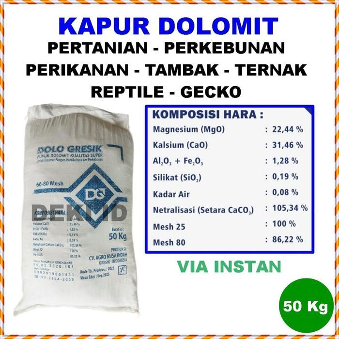 Kapur Dolomit 50 Kg Via Instan Pupuk Dolomite Nutrisi Kalsium Tanaman Pertanian Tani Ternak Tambak