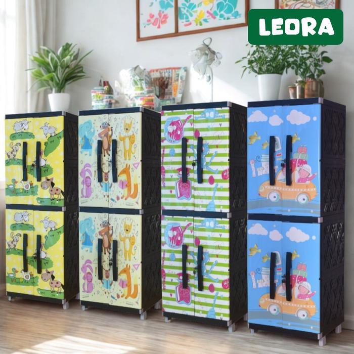 LEORA Lemari Pakaian Plastik KINARA Lemari Kunci Lemari Susun Lemari Stiker Karakter Rak Baju