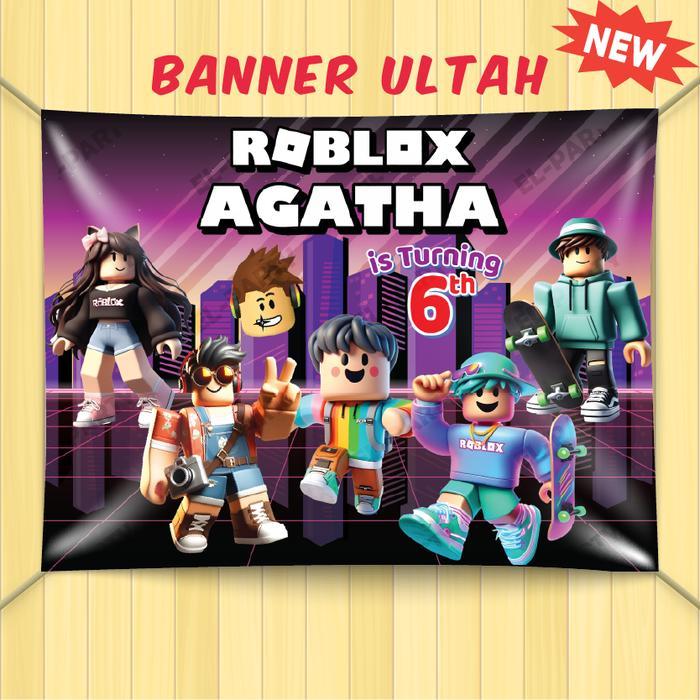 TERLARIS Banner Ulang Tahun Roblox Spanduk Custom a Dekorasi Pesta Ultah Anak Backdrop Birthday