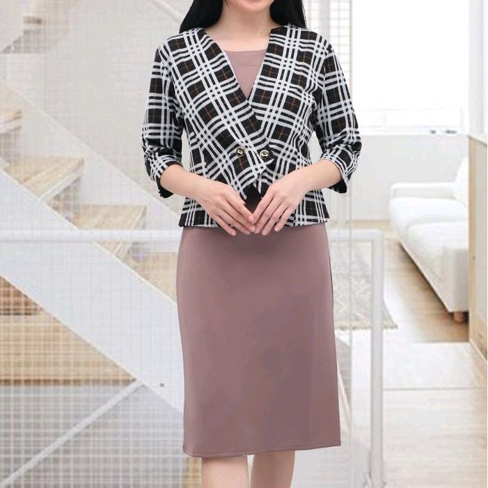 Dress blazer kotak2 / set blazer scuba premium 9757