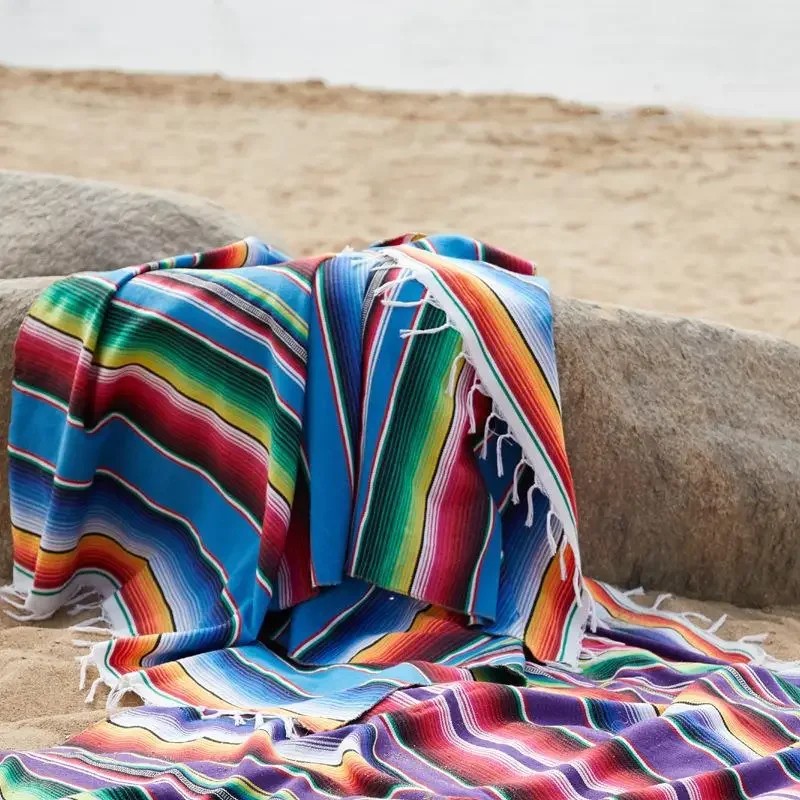 Mexican Striped Blanket Knitted Tablecloth Table Flag Ethnic Beach Towel Mexican Blanket For Beds