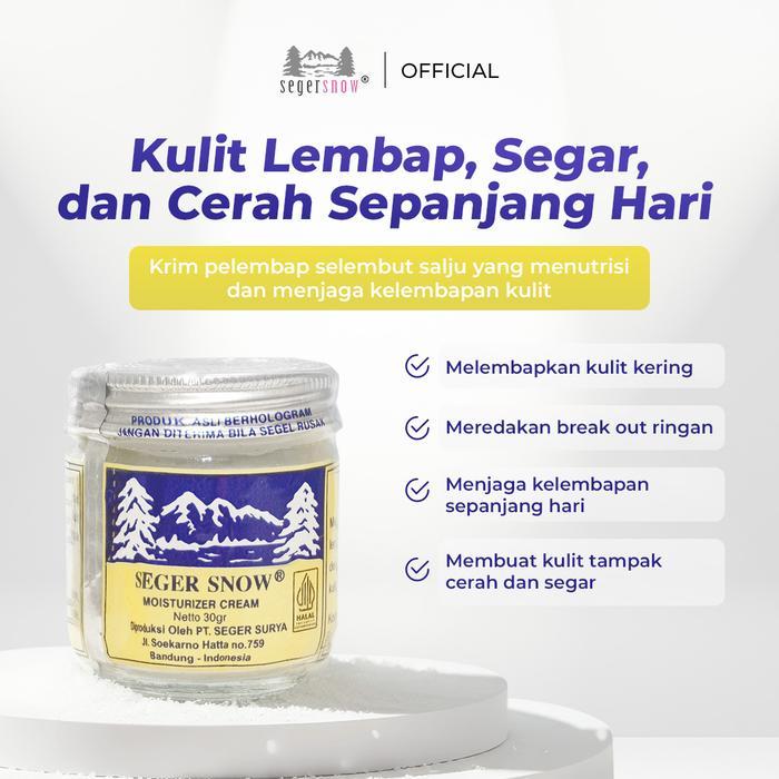 SEGER SNOW MOISTURIZER CREAM 30GR (KEMASAN BOTOL KACA) PERAWATAN WAJAH KRIM PELEMBAB MELEMBUTKAN,