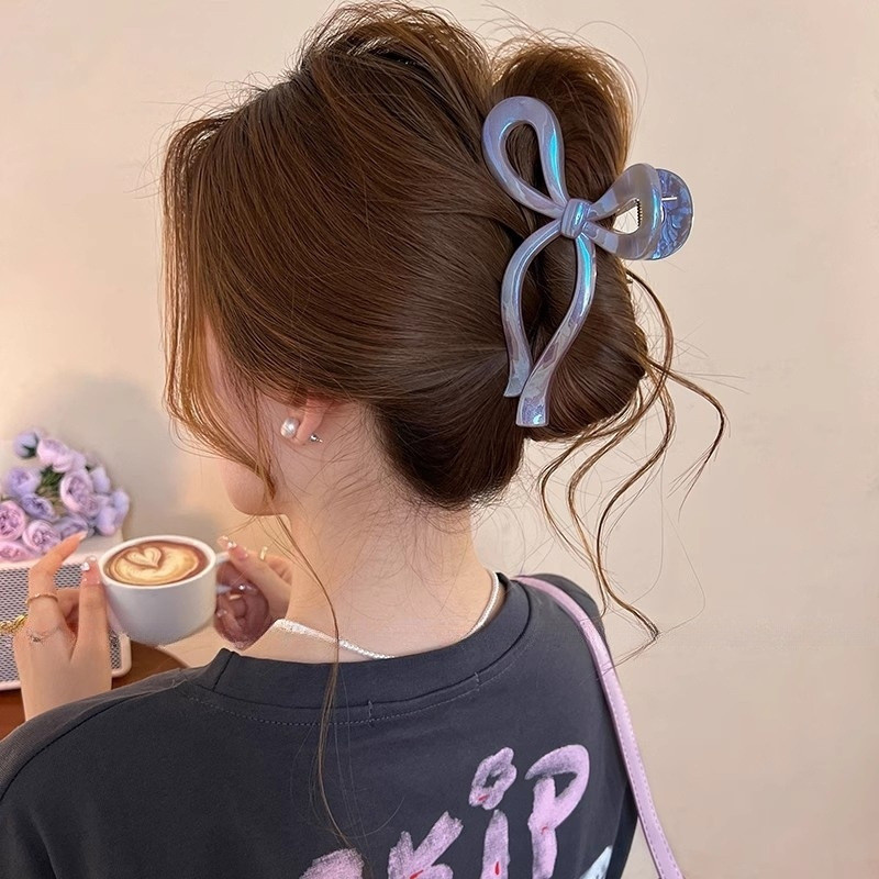 Aishg Pearlescent Bow Crab Hair Clip For Women Jelly Claw Clips Scissors Shape Clamp Barrette