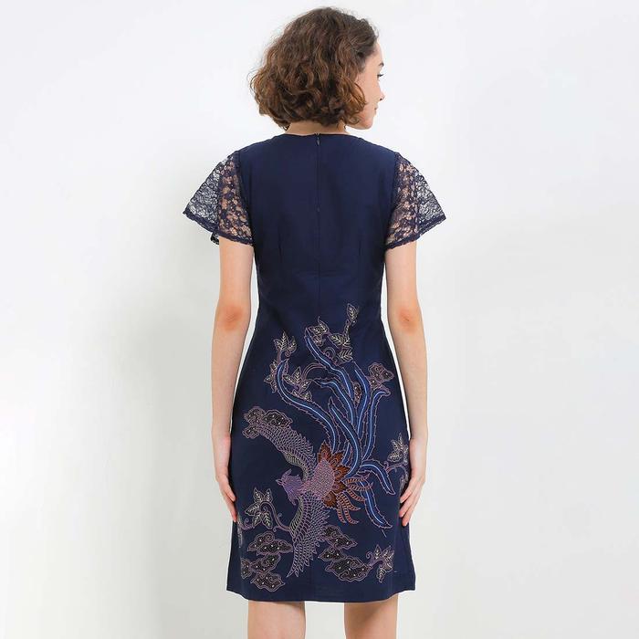 (COD) RIANTY BATIK PREMIUM WANITA DRESS FURING NAVY FIRANZA FIRENZE