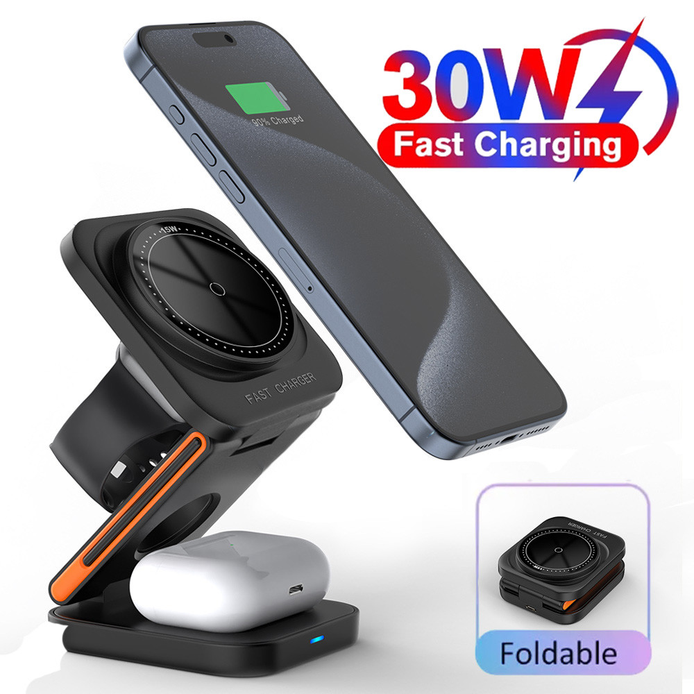 30W 3 In 1 Wireless Charger Phone Magnetic Foldable Wireless Charging Station For 16 15 14 13Pro