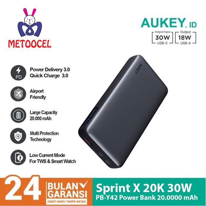 AUKEY PB-Y42 Powerbank 20000mah USB Type C 30W PD 3.0 Slim Power Bank