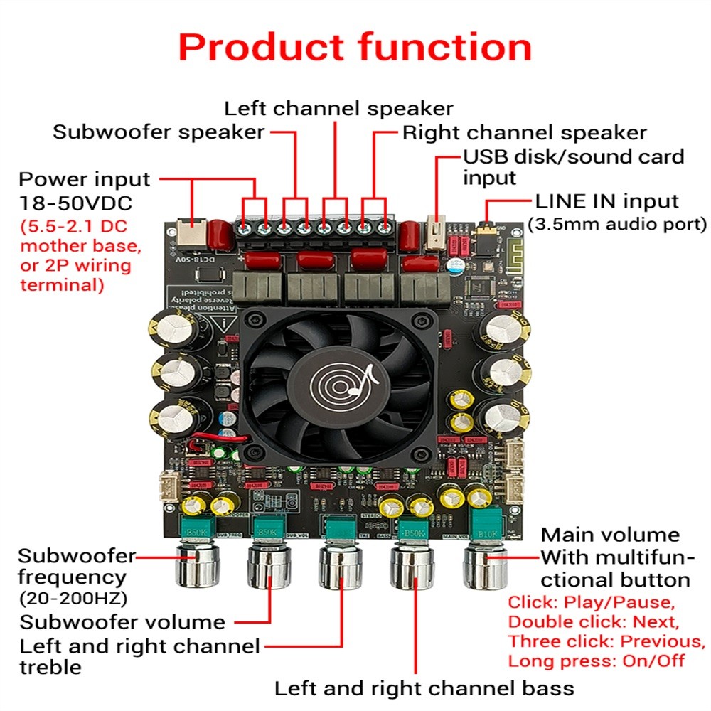Zk-As21P Tpa3255*2 2.1 Channel Bluetooth Power Amplifier Board