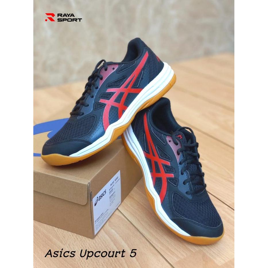 Asics Upcourt 5 Black Classic Red Sepatu Voly Sport Olahraga Original