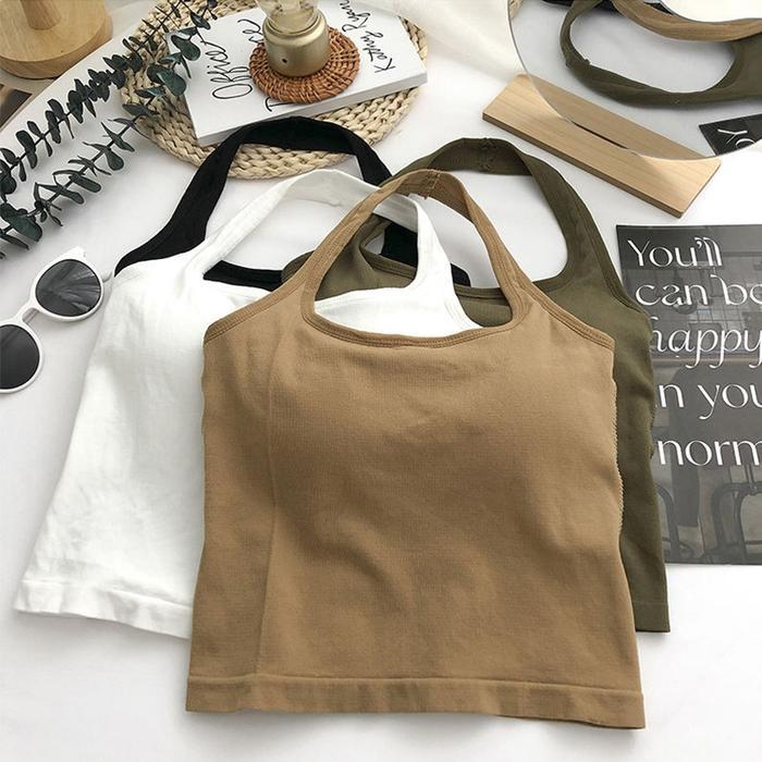 ONEFASHIONMALL BR186 Tanktop Wanita Tank Top U-Neck Halter Necktie Tanpa Kawat With