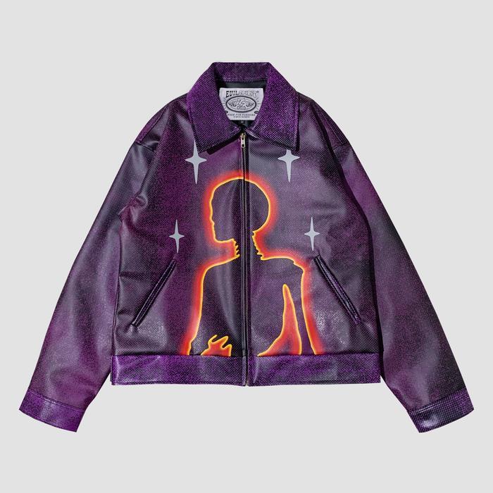 EVILSPIRIT LEATHER JACKET - EVELYN PURPLE UNISEX Jaket Printing Pria Panjang Nyaman High Zipper