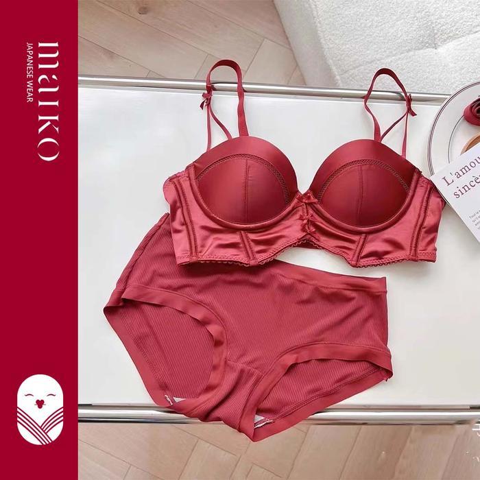[Maiko Japan] Quin Bra Bh Wanita Set Push Up Tanpa Kawat Celana Dalam Motif Bunga Busa