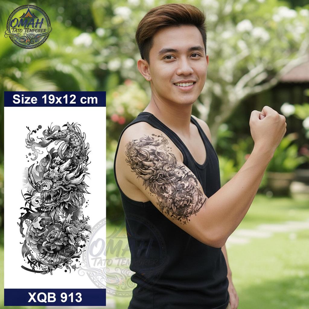 Tato Temporer Instant Tempel Model Naga Dragon Tattoo Temporary Waterproof 19x12 cm Lengan Dada