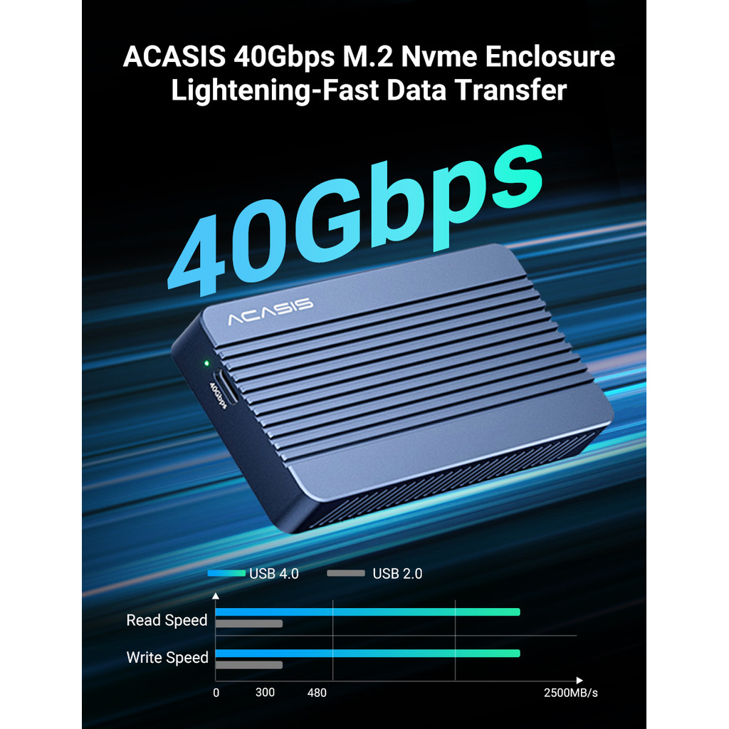 Acasis-Nvme M.2 Ssd Enclosure Case, 40Gbps Thunderbolt, Usb 4 Ssd,