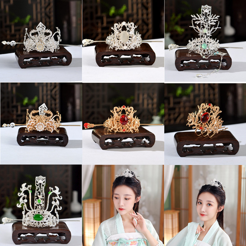 Chinese Hanfu Hair Crown Dragon Hairpin Gold And Silver Color Metal Hair Crown Hanfu Hair