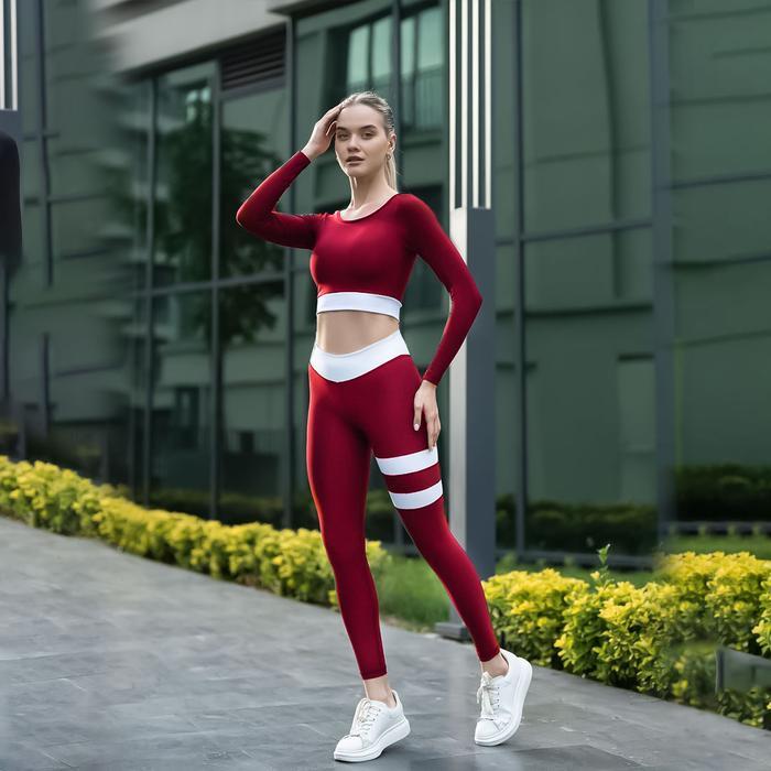 Setelan Olahraga Wanita Lengan Panjang Set Baju Olahraga Senam Aerobic Track Suit Yoga Fitness Gym