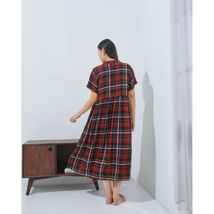 Promo Dyd Label Kinan Midi Dress Wanita Sematakaki Bahan Rayon Fit To Xl Baju Bumil Busui Kancing