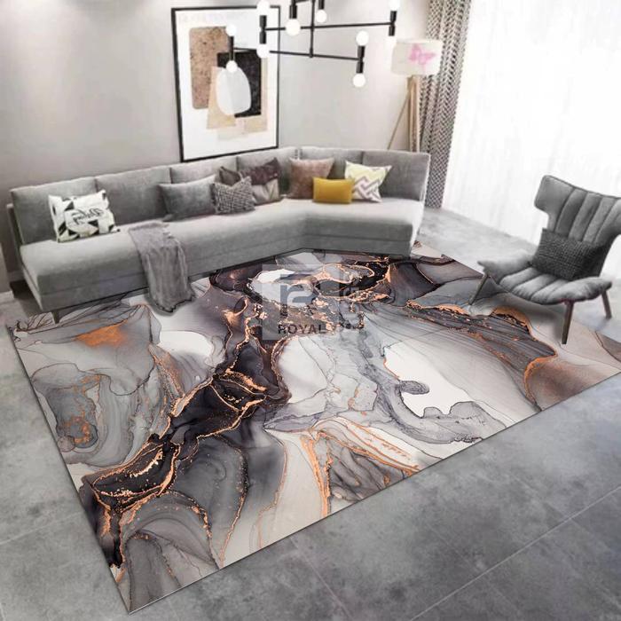 Karpet Lantai Ruang Tamu Premium 150X200 Cm Marmer Stone Carpet Benang Aesthetic Ambal Lantai Karet