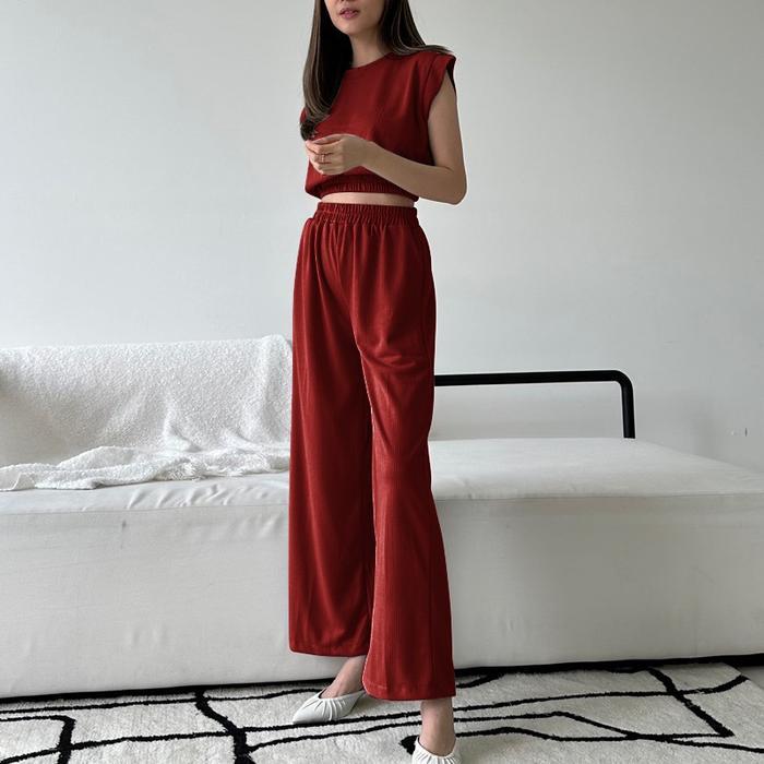 Sistaque - Setelan Wanita Knit Set Crop Top / One Set Crop Top + Kulot Pants / Noky Set