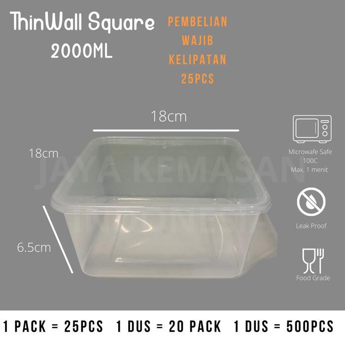 THINWALL SQUARE 2000 ML KOTAK MAKAN BOX PLASTIK THIN WALL 2000ML