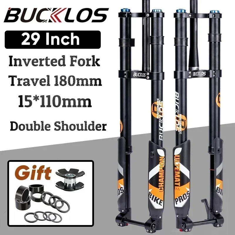Bucklos Dual Crown Inverted Air Fork 26/27.5/29Inch Dh Mtb Air Suspension Fork 15*110Mm Boost Fork