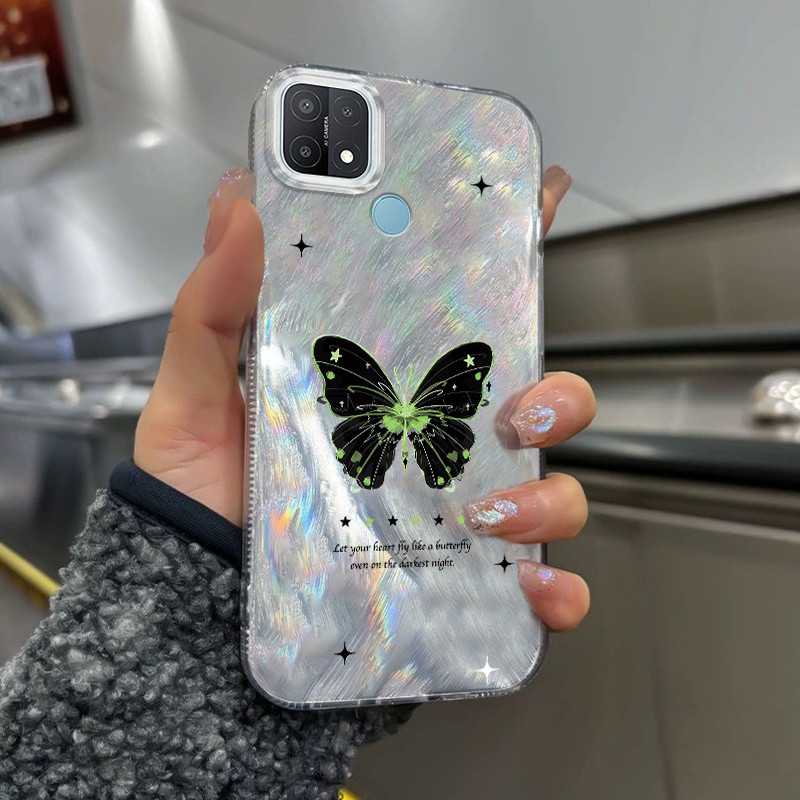 Casing Hp Untuk OPPO A15 A15s A35 Case Casing pola kupu-kupu Kasing HP Cesing Silikon Softcase bulu 