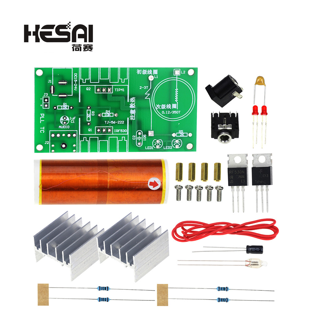 1 Set Tesla Coil Kit 15W Music Tesla Coil Plasma Speaker Tesla Wireless Transmission Dc 15-24V Diy