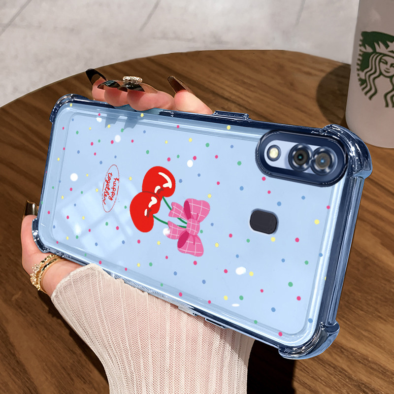 Casing Hp untuk Samsung A30 A20 A21s M10s Case Red cherries Kasing Armor Cesing Clear Airbag Bening 