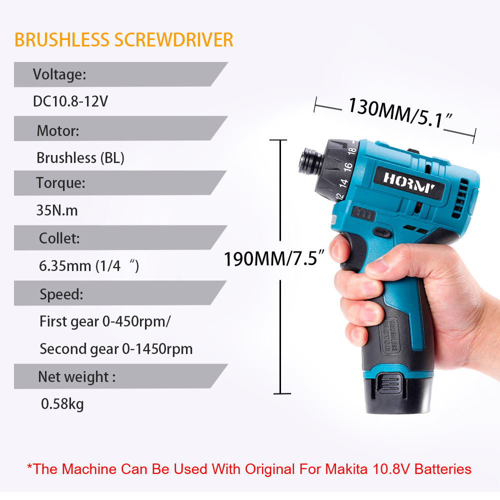 - Brushless Electric Screwdriver 12V Cordless Impact Drill Power Driver
