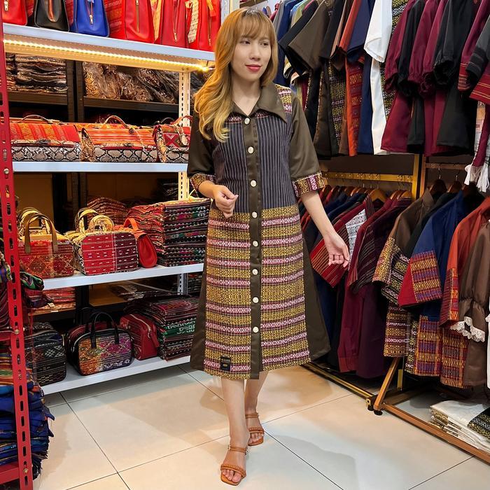 Dress Etnik Tenun Ulos Ragihotang Asli Model : Kancing Mutiara