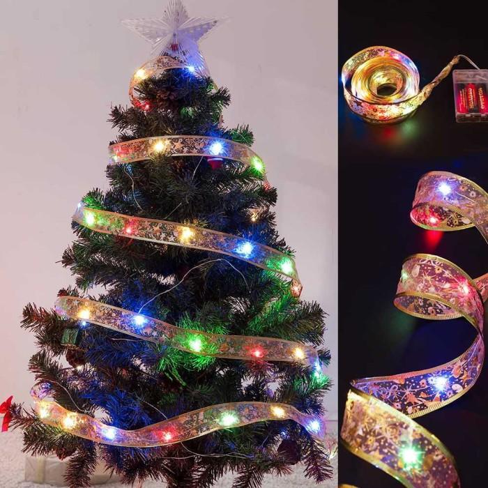 Lampu Natal Pita LED Dekorasi Hiasan Pohon Panjang 5 Meter Motif Renda