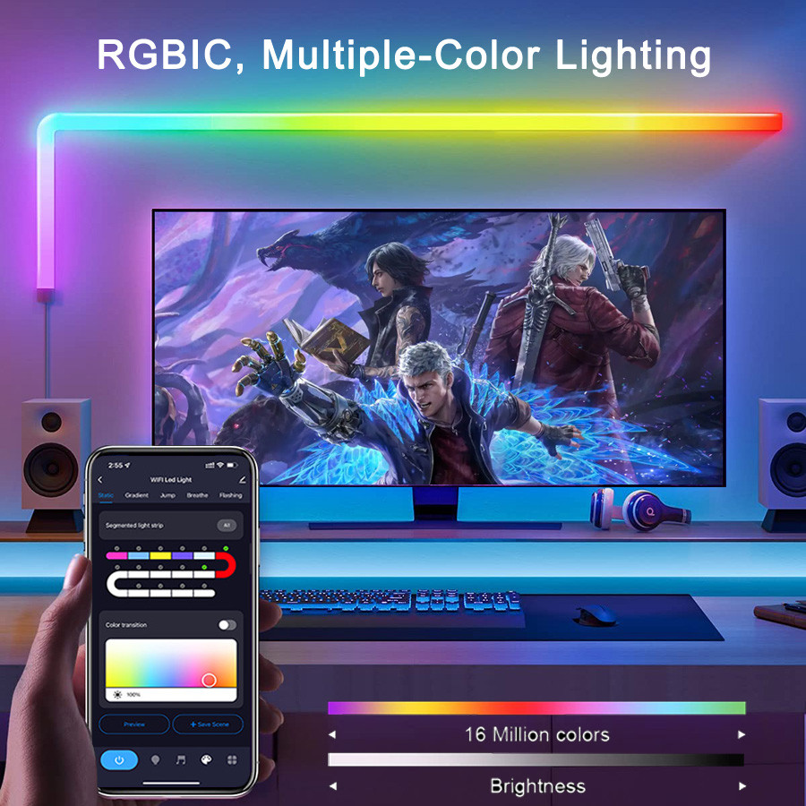 Tuya Wifi Smart Led Wall Light Bar Rgbic Glide Ambient Led Strip