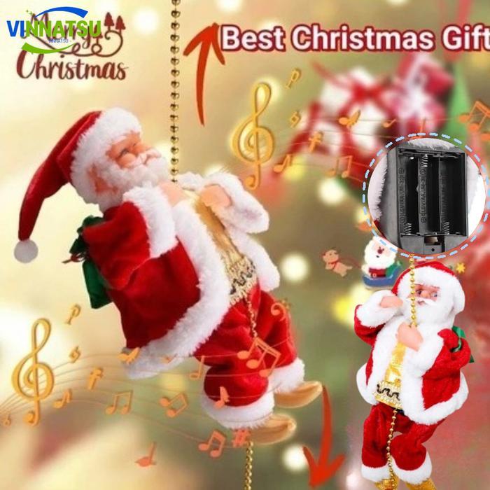 Vinnatsu Boneka Santa Natal Gerak Elektrik Lampu Musik Joged Boneka Gerak Ornamen Hiasan Natal Natal