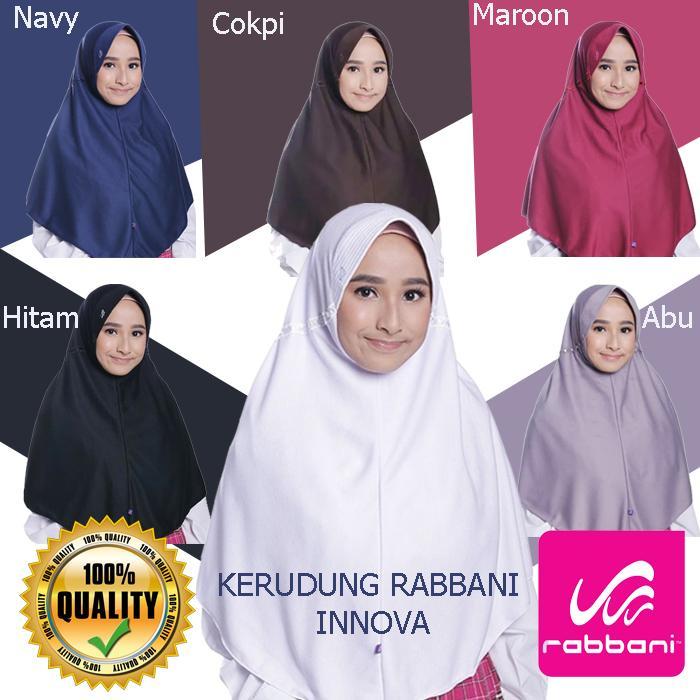 New- Kerudung Sekolah Rabbani Innova Warna Putih Hitam Abu Cokpi Navy Merah