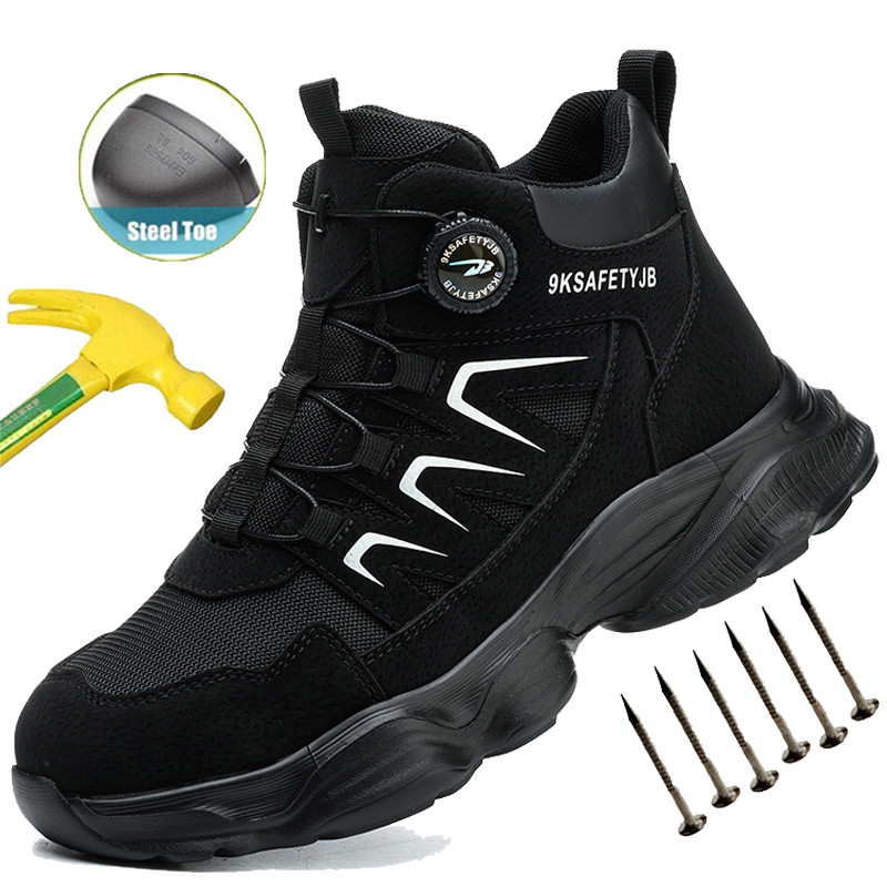 Rotating Button Safety Shoes Men Anti-Smash Anti-Puncture Work Shoes Breathable Men Sport Shoes