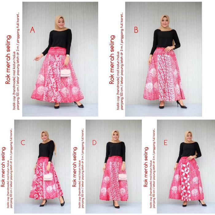 Promo Rok Batik Payung Jumbo Merah Putih Modern Terbaru Karet Katun Panjang Dewasa Nyaman Wanita