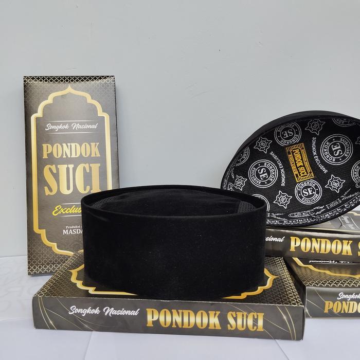 New- PONDOK SUCI peci polos hitam AC tinggi 9 dewasa murah Kain Muslim