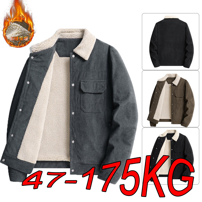 Men's Jacket Oversize L-9XL Corduroy Autumn and Winter Plus Velvet Thickened Jacket Lapel Warm
