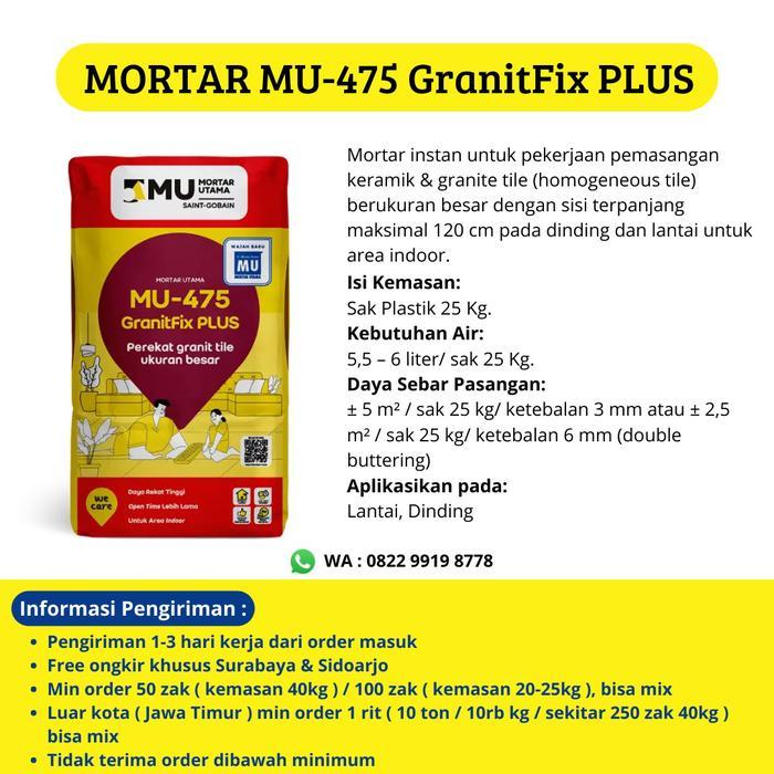 MU-475 mortar utama MU475 GranitFix Plus 25kg Perekat granit besar