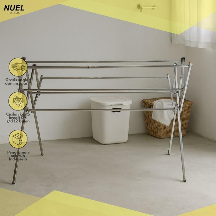Nuel Jemuran Baju Stainless Kotak / Gantungan Pakaian Besi Kuat