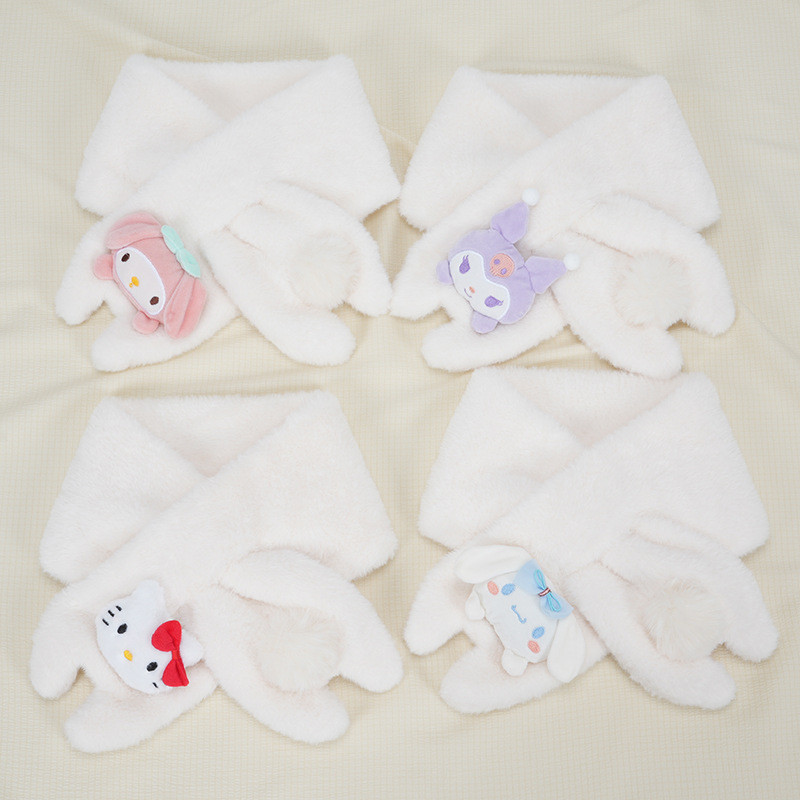 Hello Kitty Korean Fashion Winter Cute Sanrio Plush Scarf Female Warm Versatile Cartoon Thickened