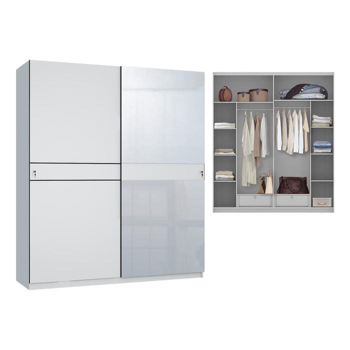 Lemari Pakaian Sliding Crown White Glossy - Siantano Sliding Crown